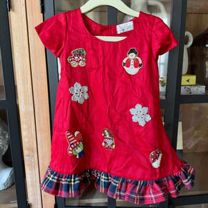Vintage Christmas dress beaded toddler girl short sleeve appliqué embroidered 90